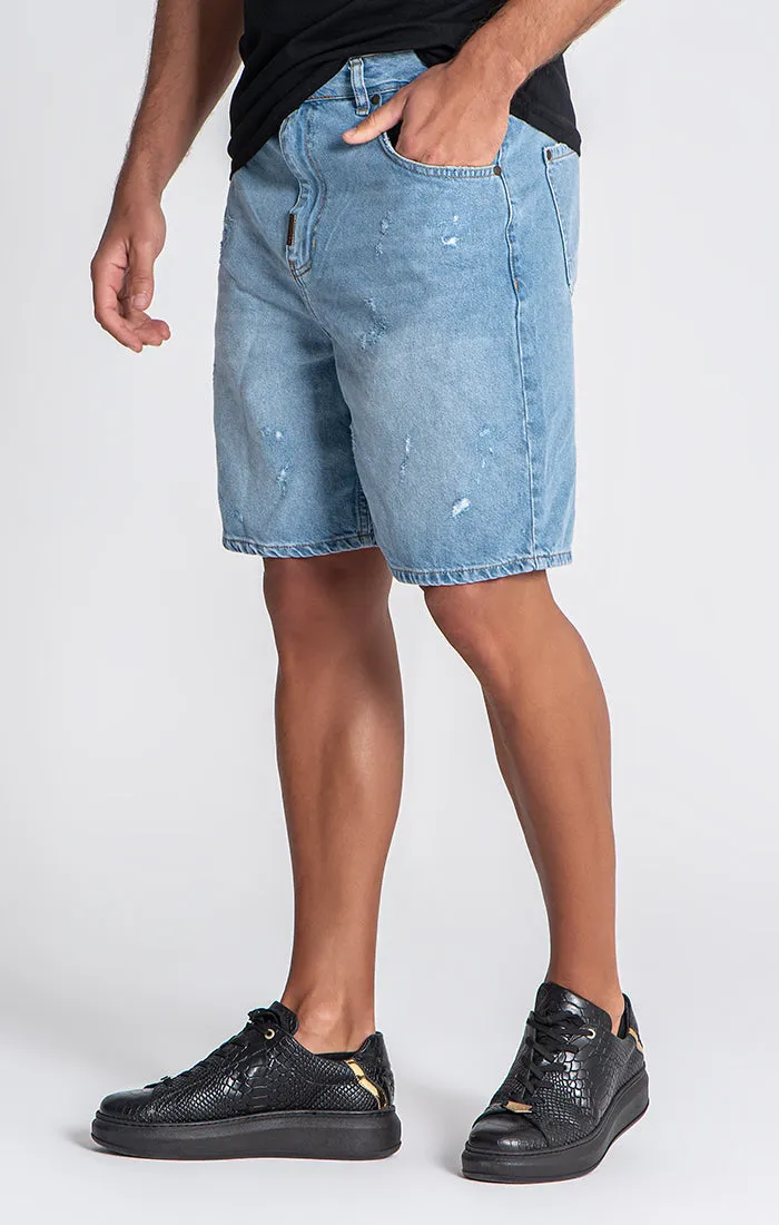 Blue Underwater Denim Shorts