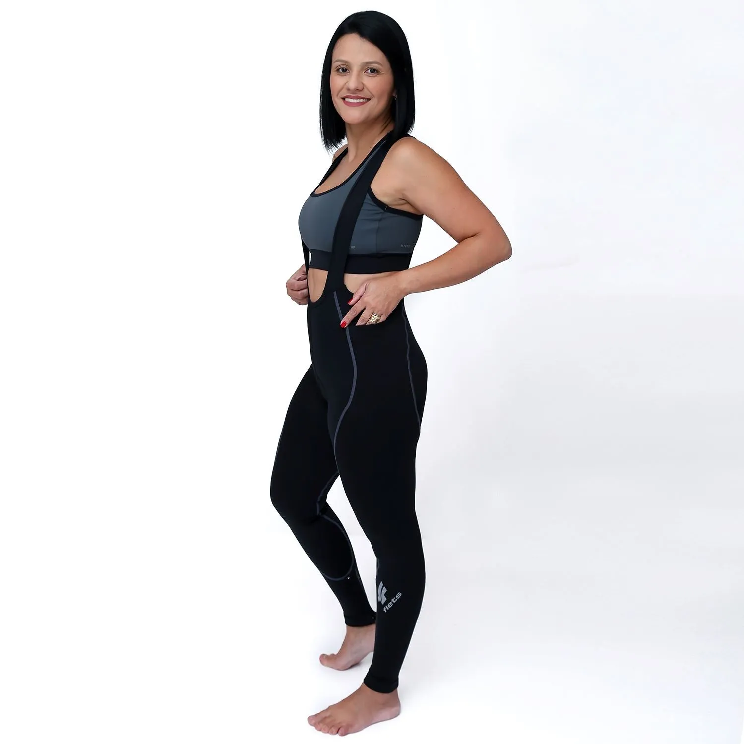 Calça Bretelle NOVA CYCLETECH Preta/ESTANHO | Feminina