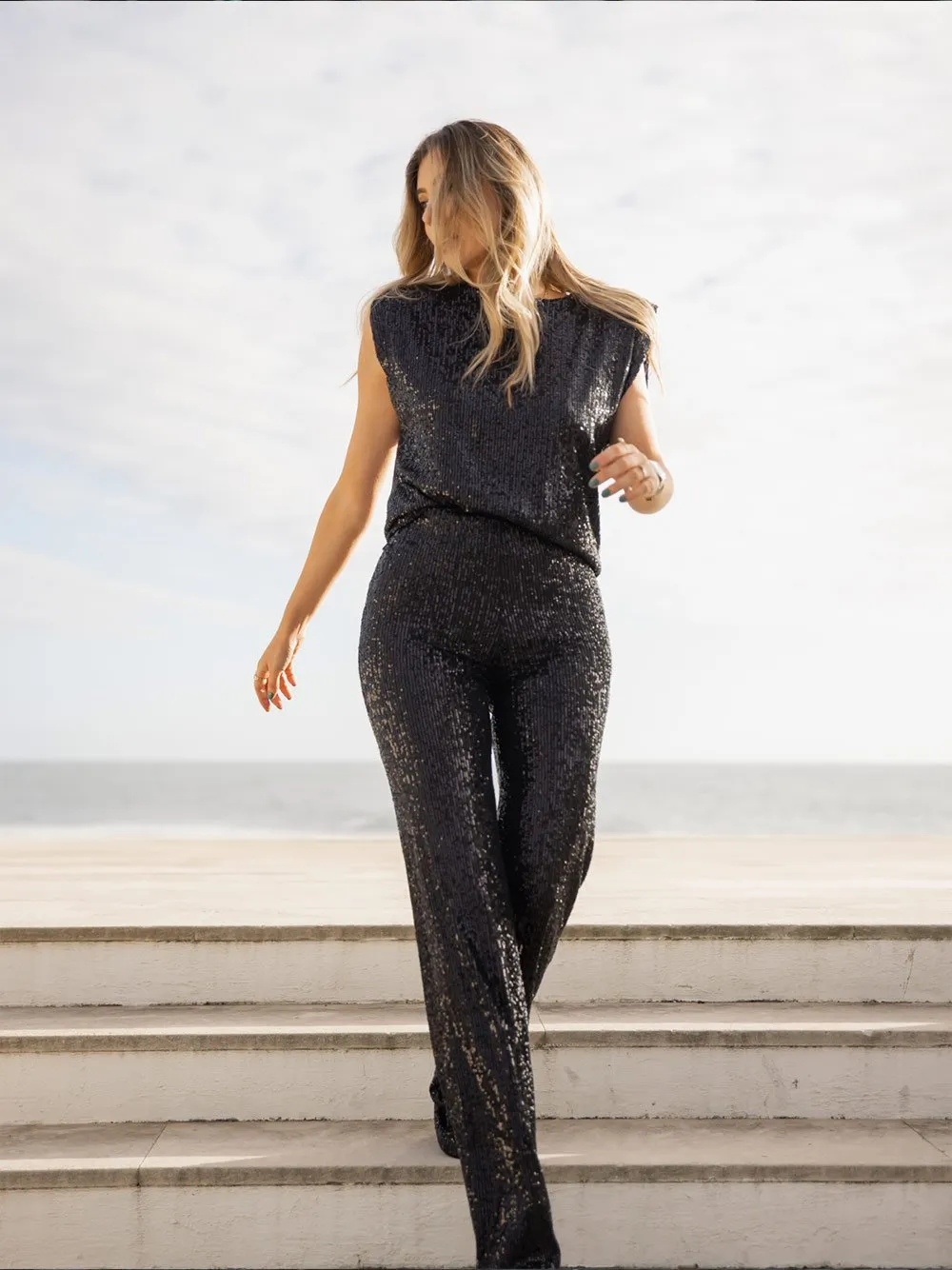 Sparkling Black Sequin Pants