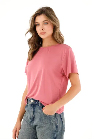 Camiseta básica rosada de tacto frío para mujer