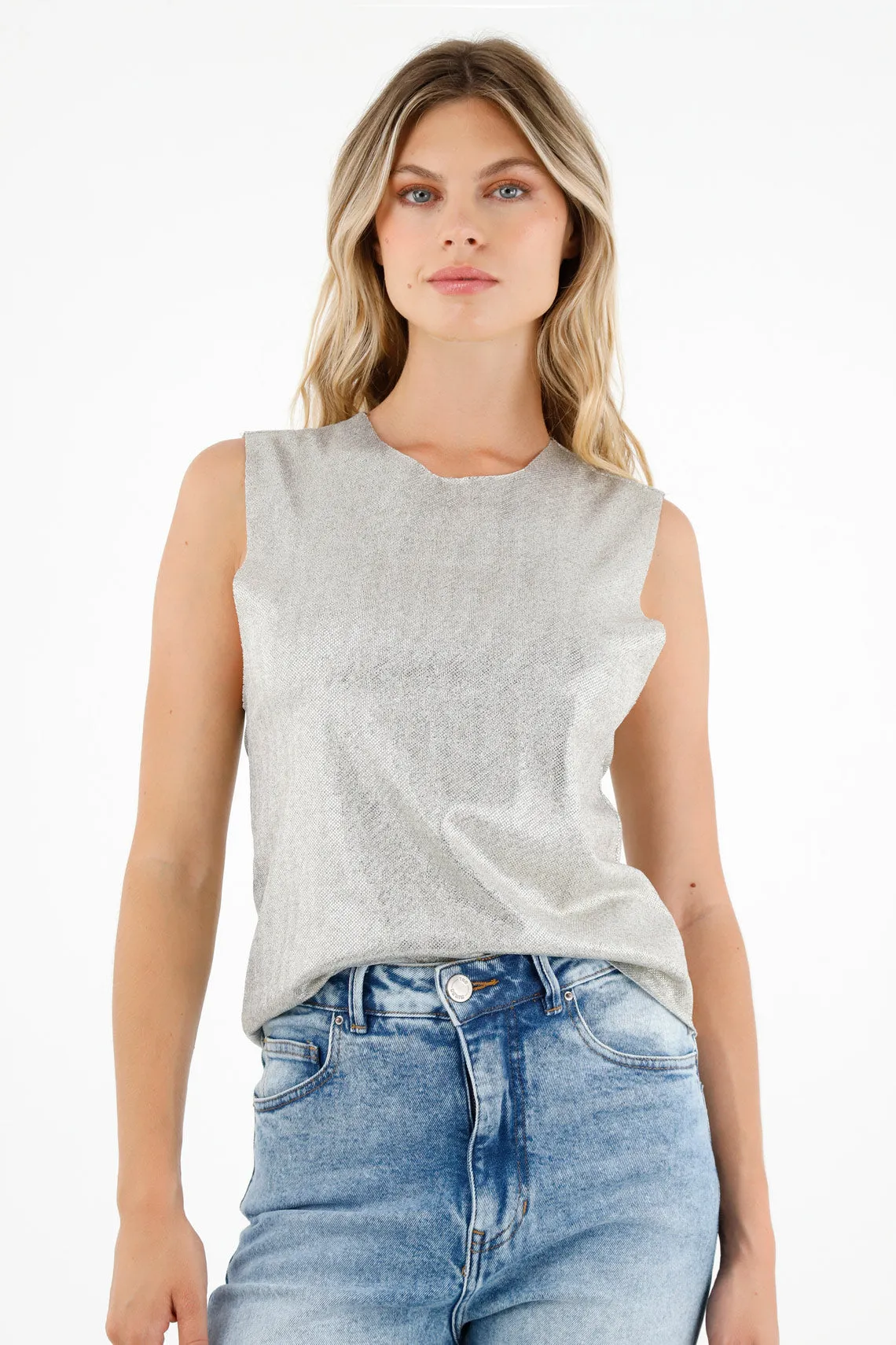 Camiseta gris con detalles brillantes para mujer