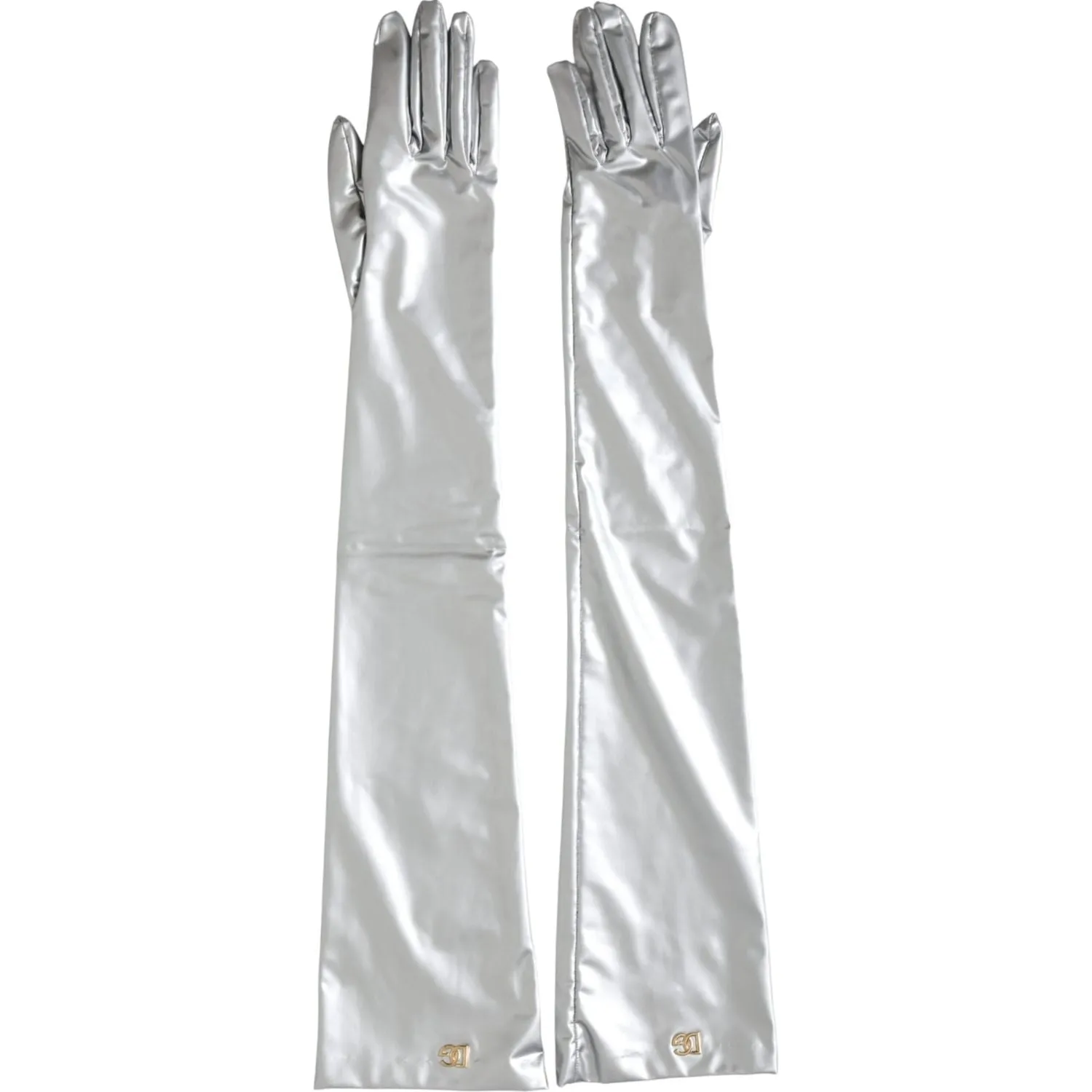 Dolce & Gabbana Silver Spandex Logo Elbow Length Gloves