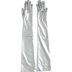 Dolce & Gabbana Silver Spandex Logo Elbow Length Gloves