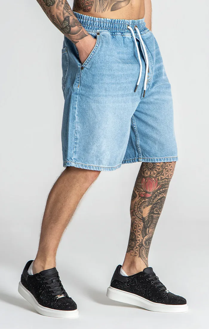 Light Blue Elastic Waist Shorts