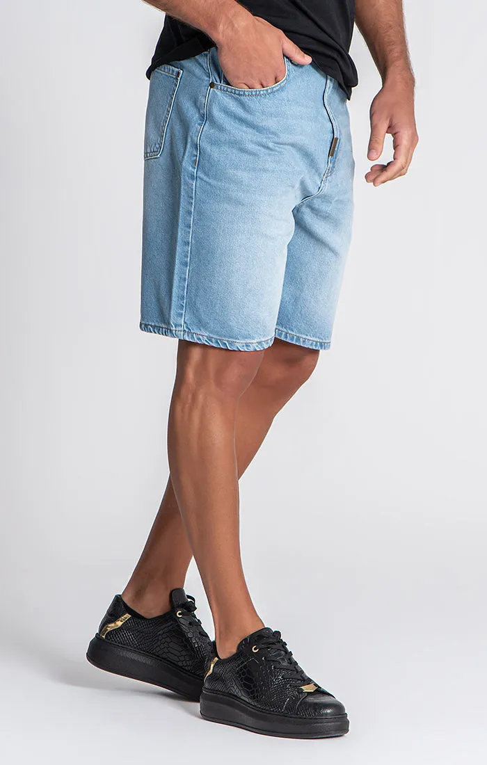 Light Blue Regular Waist Shorts