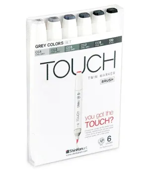 MARCADORES TOUCH TWIN BRUSH 6 COLORES TONOS GRISES