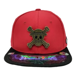 New Arrival Kndit Caps Gorra Roja Con Negro Placa Bronce Logo Luffy Diamantes Negros One Piece