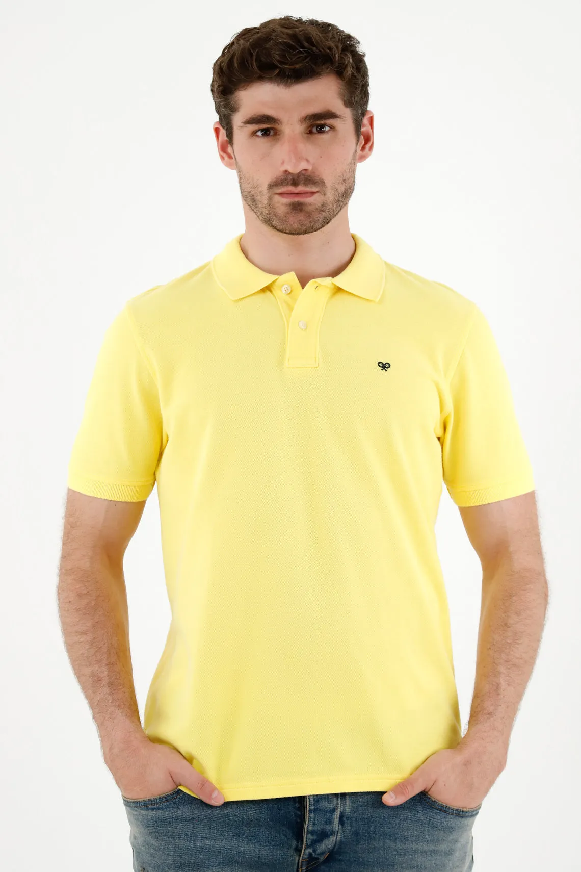 Polo amarilla raqueta multicolor para hombre