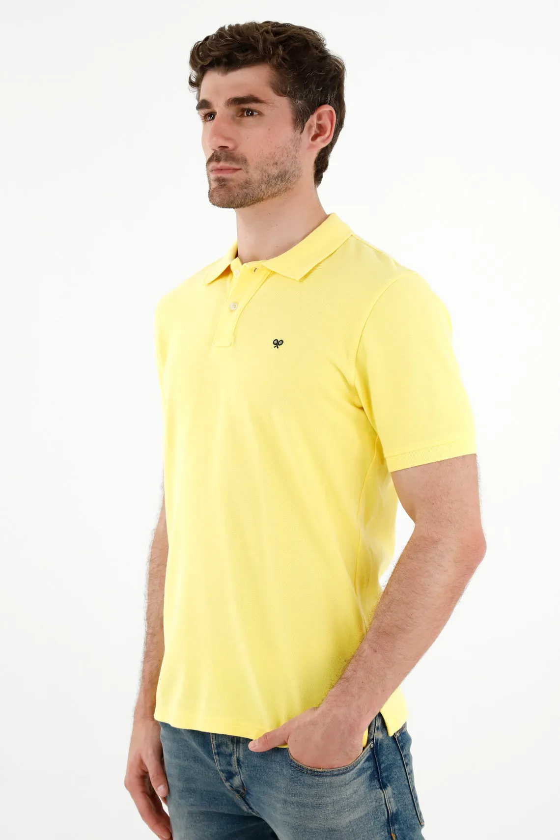 Polo amarilla raqueta multicolor para hombre