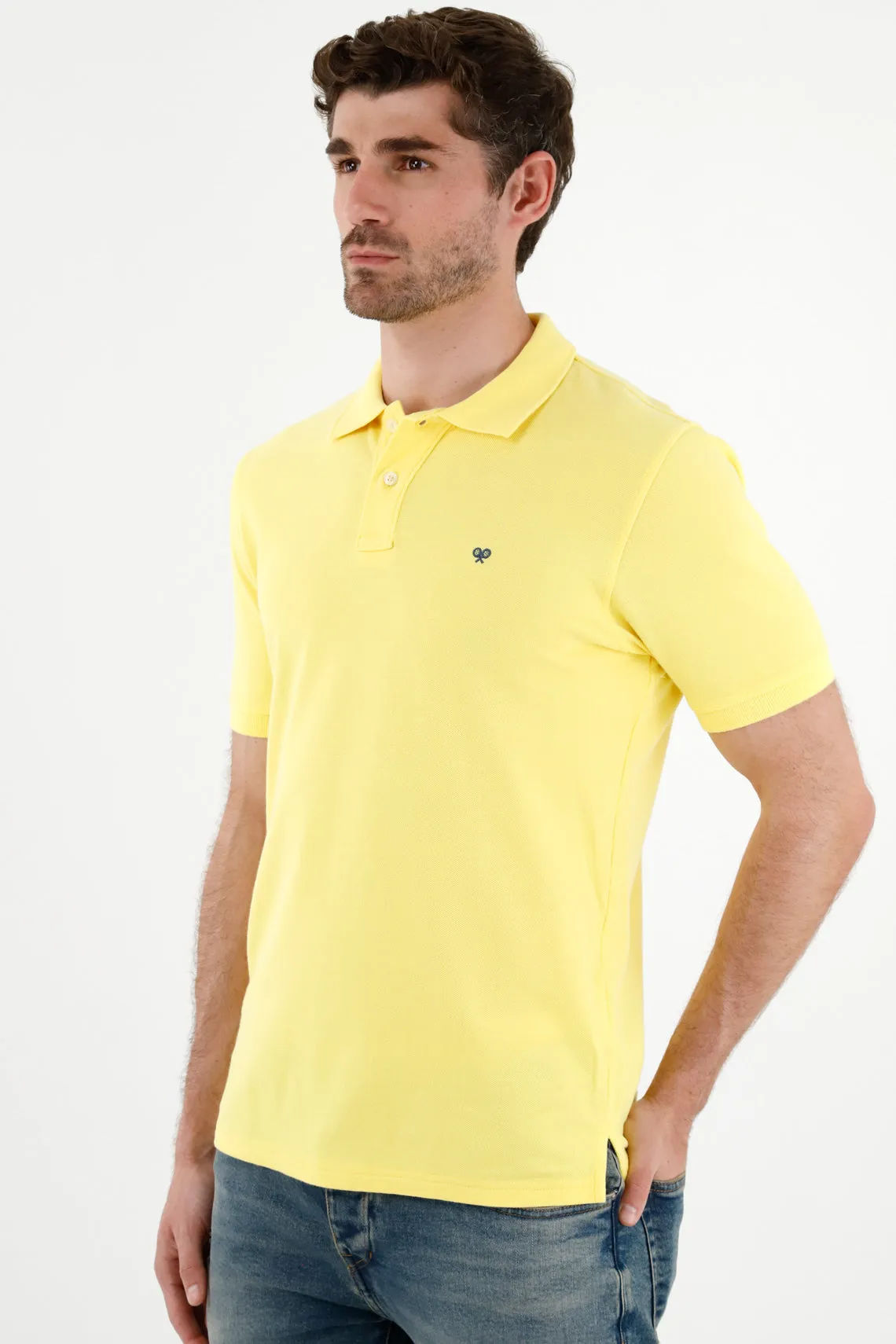 Polo amarilla raqueta multicolor para hombre