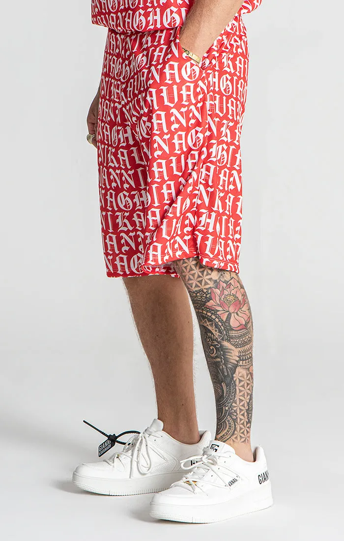 Red Message Loose Shorts