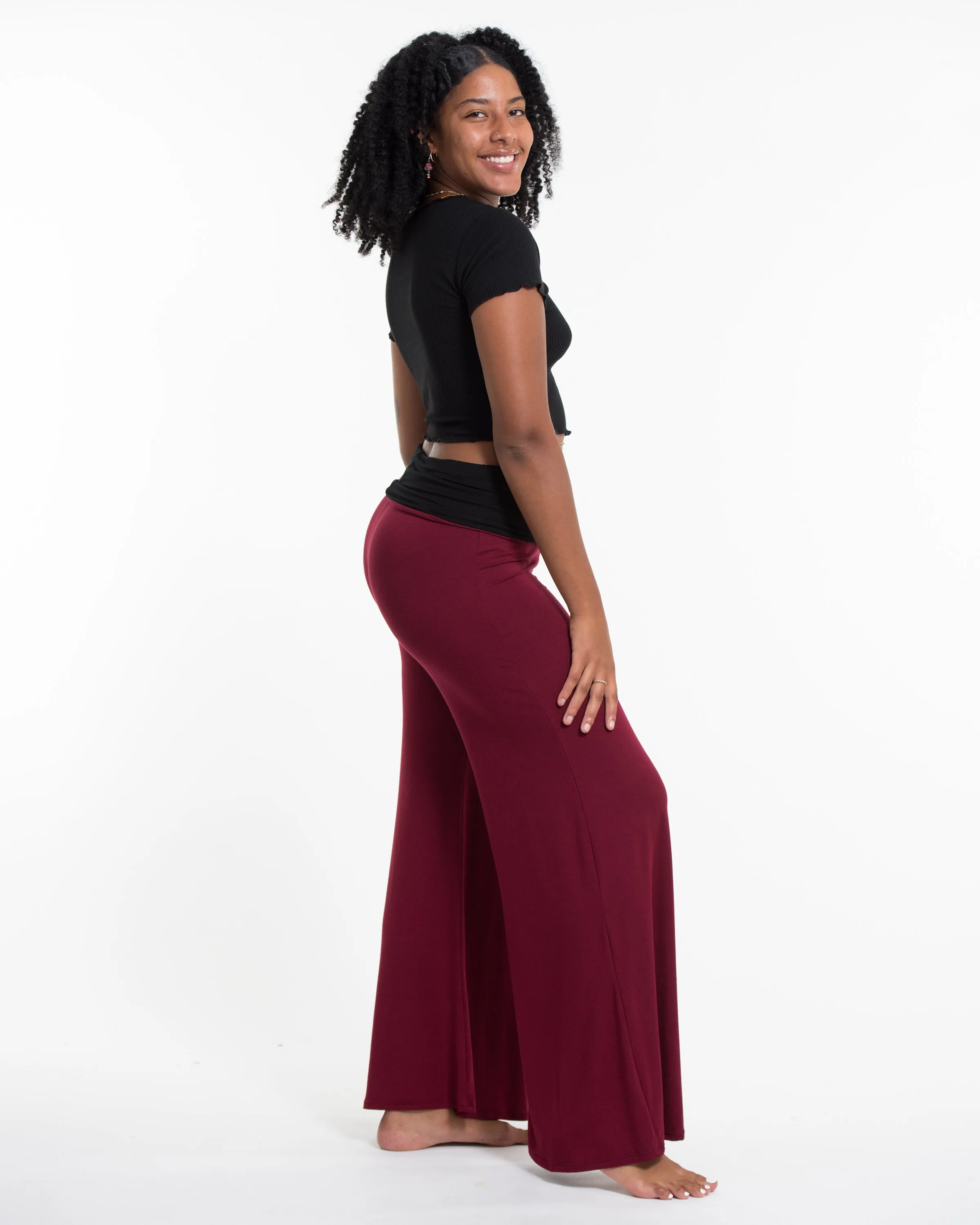 Solid Color Spandex Wide Leg Palazzo Pants in Red