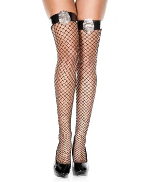 Spandex Diamond Net Thigh Hi with Cop Badge