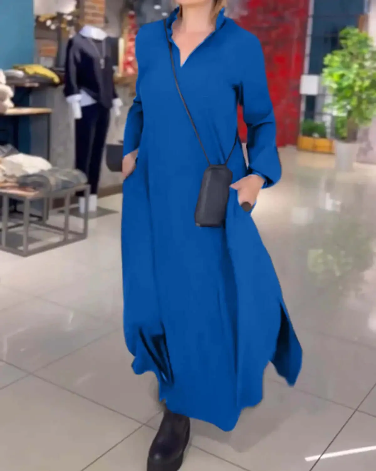 tesla Autumn and winter V-neck long sleeved dress