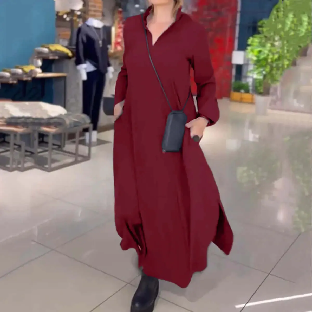 tesla Autumn and winter V-neck long sleeved dress