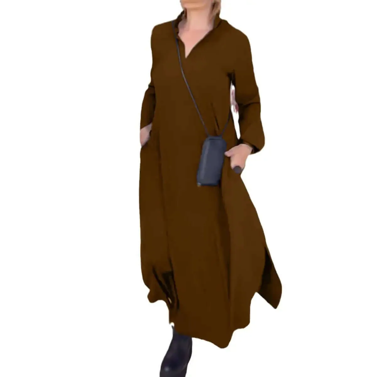 tesla Autumn and winter V-neck long sleeved dress