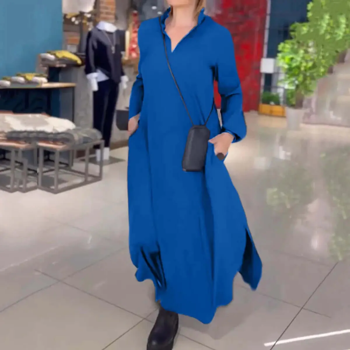 tesla Autumn and winter V-neck long sleeved dress