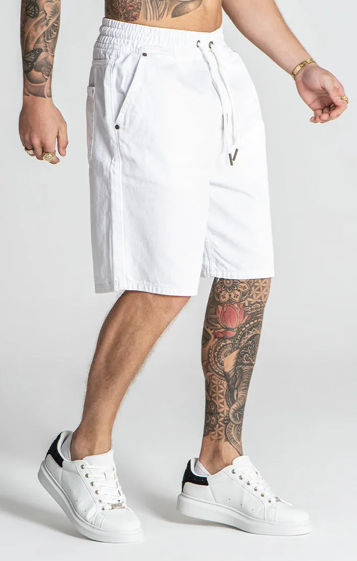 White GK Elastic Waist Shorts