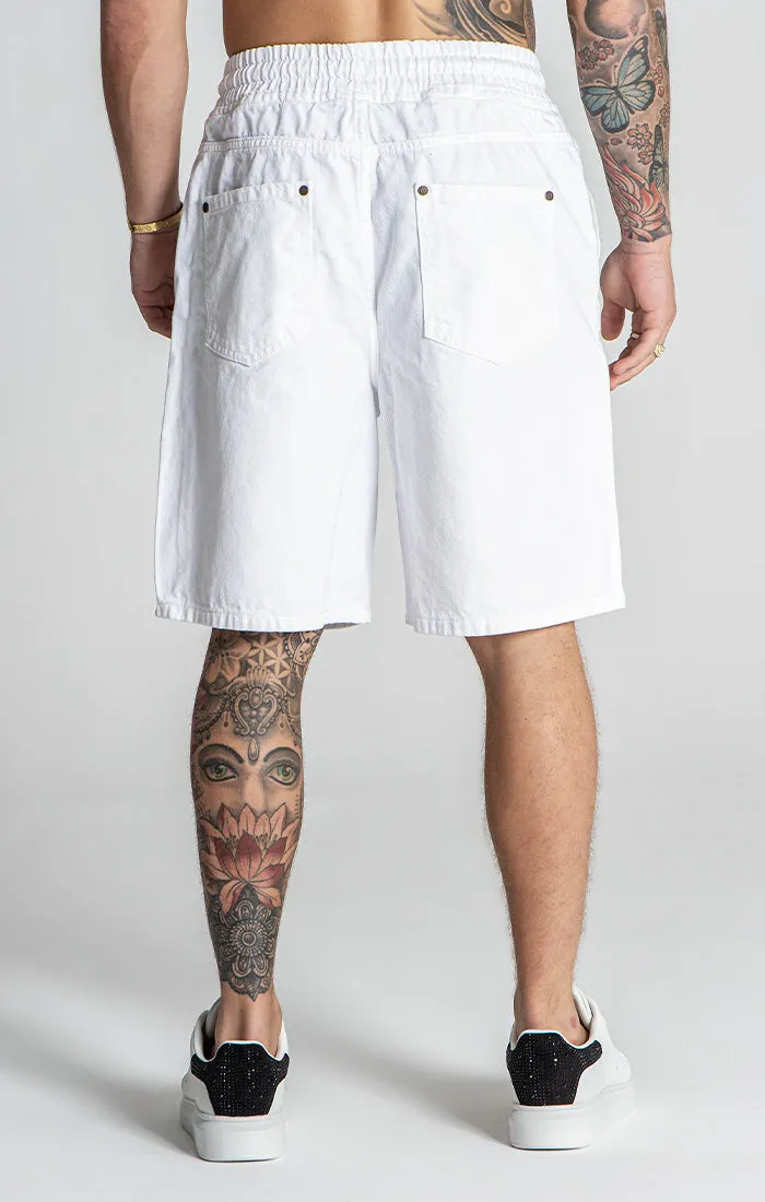 White GK Elastic Waist Shorts