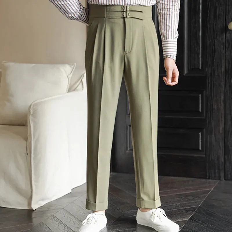 Wiaofellas Office Trouser Men Business Casual Pant Quality Metal Button Trousers Pant For Man British Social Club Outfits Pantalones Hombre